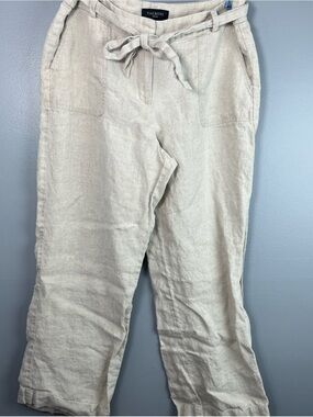 Talbots Cream Linen Tie-Waist Pants